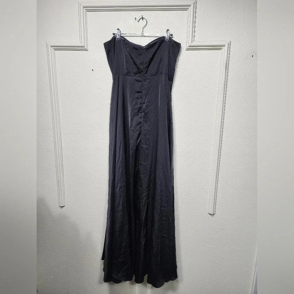 Lulu's Upscale Poise Black Satin Bow Strapless Maxi Dress Wedding Party Guest - Picture 10 of 12
